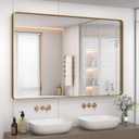 CHARMOR 48x36 Inch Gold Bathroom Mirror, Brushed Metal Framed Gold Wall Mirror, Modern Rounded Rectangle Brass Vanity Mirror, Shatterproof, Anti-Rust (Horizontal/Vertical)