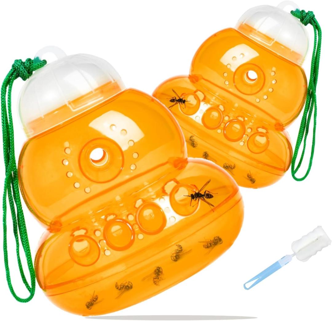 2 Pack Reusable Wasp Traps Outdoor Hanging Yellow Jacket Trap Carpenter Bee Traps for Outside Hornet Trap Wasp Catcher for Outdoors, Wasps Killer Garden, Farm, Insect Bug Flies (Orange-2 Pack)