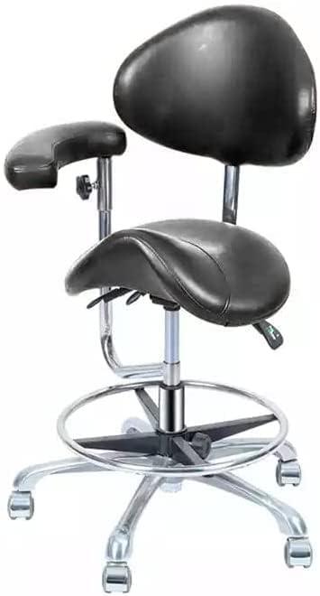 BONEW Global-Dental Saddle Shape Stool with Backrest PU Leather Chair Ergonomic Adjustable Swivel Saddle Chair