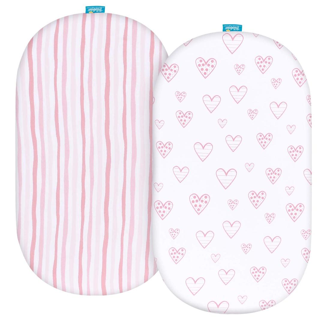 Bassinet Sheets Fit for Oval, Hourglass, Rectangle Bassinet Mattress, 2 Pack 100% Cotton Sheets for Halo, 4moms, Maxi-COSI, Delta, Baby Delight Bassinest, Unisex Fitted Sheet for Baby Girls (Pink)