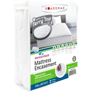 Guardmax Terry Cotton Full Zippered Mattress Encasement - Waterproof & Bed Bug Proof Mattress Protector - Comfortable, Soft, and Noiseless Zippered Bedding - Dust Mite Proof (54 x 75 x 12)