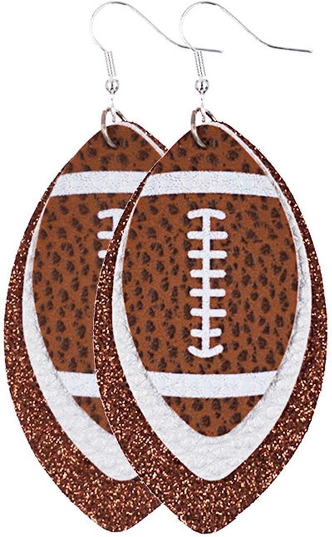 Colorful Layered Football Dangle Earrings Glitter Faux Leather Football Sports Lover Teardrop Earrings for Women Jewelry (A)
