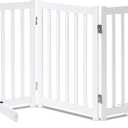 LZRS Freestanding Dog Gate 30 inch Tall - 3 Panels Solid Wooden Pet Gate for Doorways, Stairs & Hallways, Expandable & Foldable with Support FeetIndoor Use,White