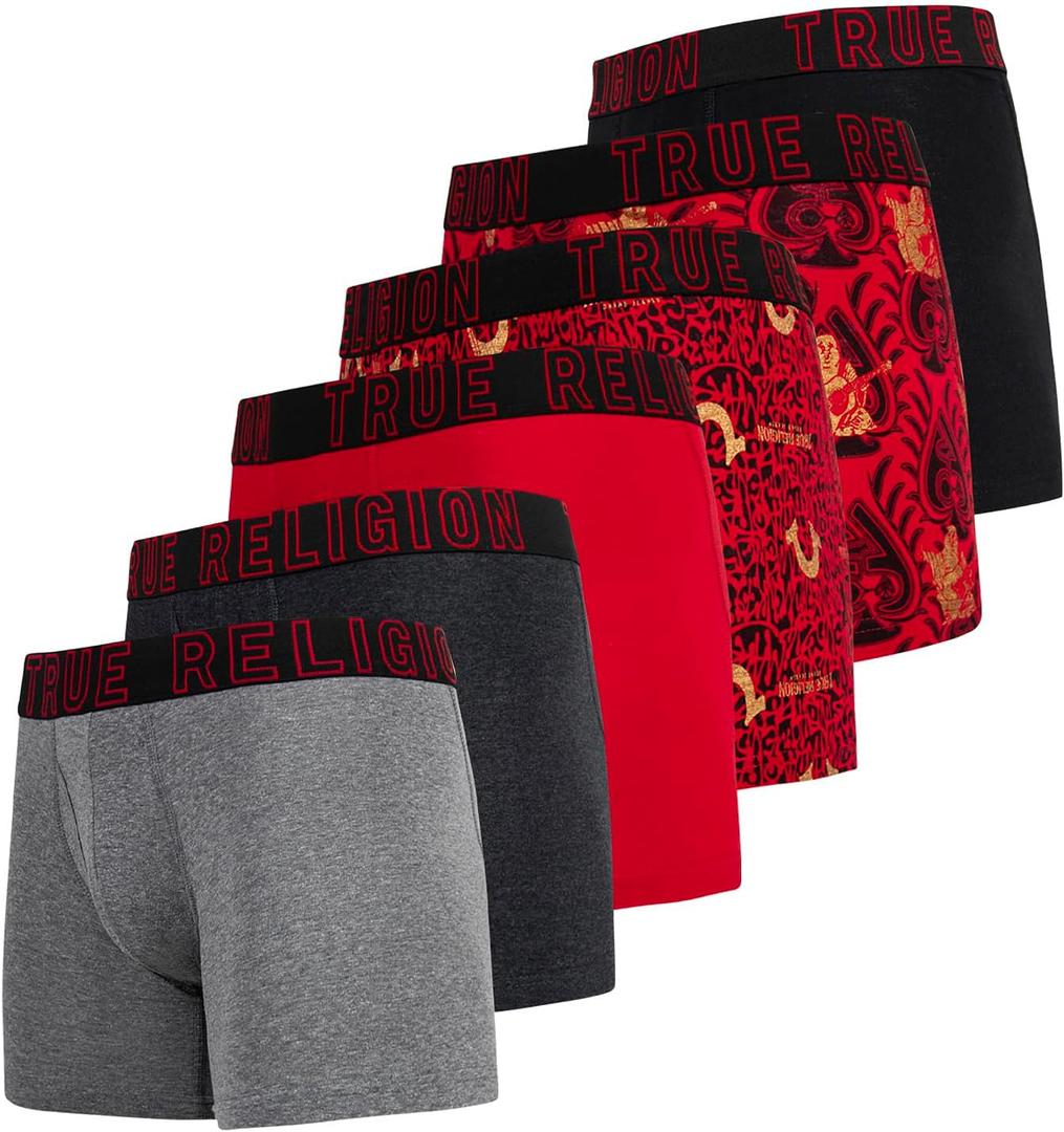 True Religion Men's Boxer Briefs Cotton Stretch Underwear for Men Pack of 6 (Medium, Red)