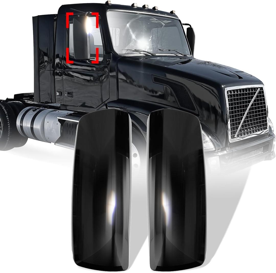 High Soar Black Door Mirror Cover for Volvo VNL 2004-2017, Side Mirror Cover Replacement for Volvo Trucks Driver Left Passenger Right Side Semi Truck Accessories, Small