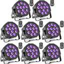 Rechargeable Par Lights Uplights RGBWA+UV 6-in-1 LED Battery Powered Stage Lights with Remote & DMX Control, Sound Activated for Festivals, Weddings, Bars, Churches, DJ (8 Pack), Black