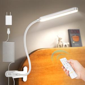 Glocusent 38 LED Clip On Light: 5W Eye Caring Book Lights for Reading at Night - 5 Color & 5 Brightness with a Remote, 30-Min Auto Off Timer, Multi-Purpose Clip Lamp for Bed Reading/Studying/Working (White)