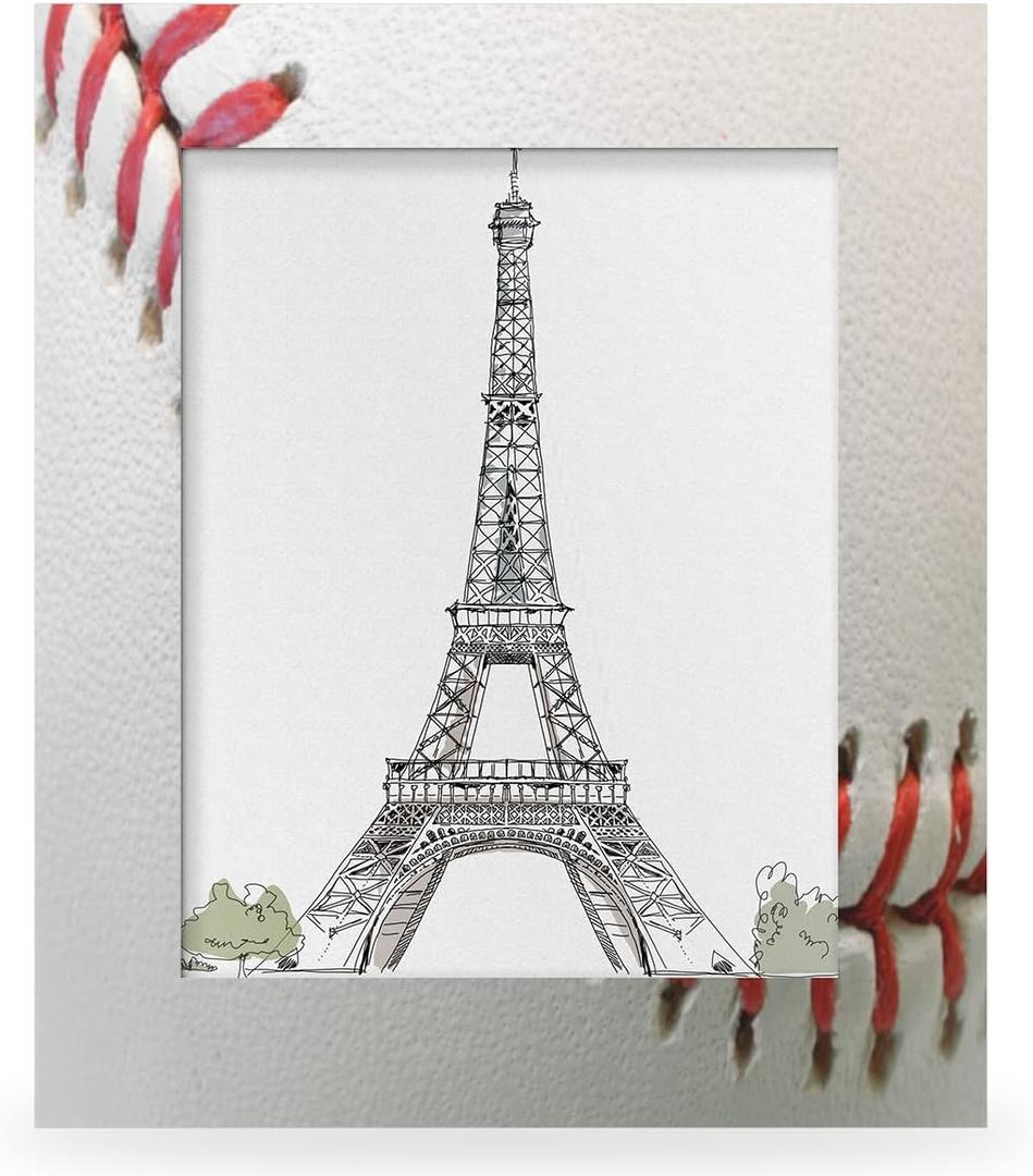 AUUXVA 5x7 Picture Frame Sport Ball Baseball Lace Photo Frame Wood Picture Frame for Desk Tabletop Wall Collage Decor, Display 4.6x6.6 Photos with Mat or 5x7 without Mat