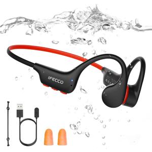 IFECCO Swimming Headphones Bluetooth 6.0  IP68 Waterproof Bone Conduction Headphones,Swimming Earbuds Underwater with 8G MP3 for Running Cycling Sports