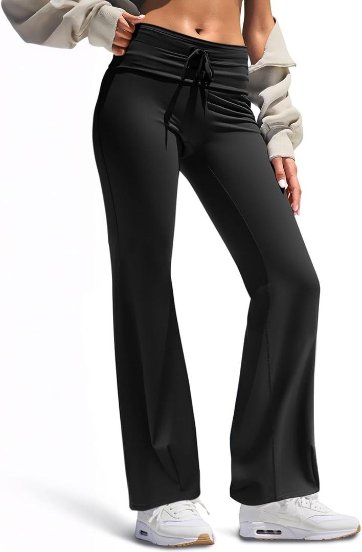 Yousify Womens Flare Leggings Wide Leg Bootcut Yoga Pants Stretch High Waisted Casual Lounge Workout Gym Pants Black