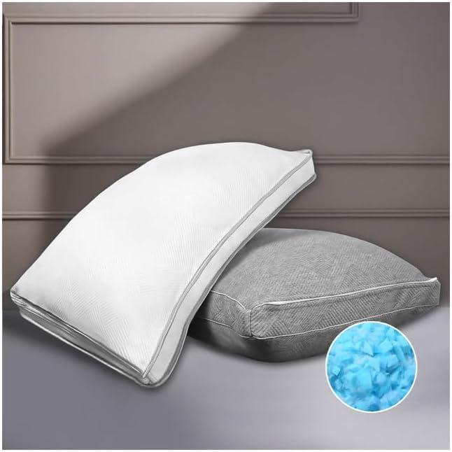 BSAFP Shredded Memory Foam Pillows for Sleeping Queen Size Set of 2, Adjustable Soft & Firm Bed Pillow for Side, Back and Stomach Sleeper with Double Use Washable Cover20x30