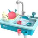 CUTE STONE Color Changing Kitchen Sink Toys, Children Electric Dishwasher Playing Toy with Running Water, Upgraded Faucet, Automatic Water Cycle System Play House Pretend Role Play Toys for Boys Girls
