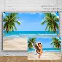 Leowefowa 10x8ft Sea Beach Backdrop Tropical Palm Tree Summer Vacation Blue Sky Beach Photography Backdrops for Photo Shoots Party Adult Personal Portrait Photo Background Studio Props