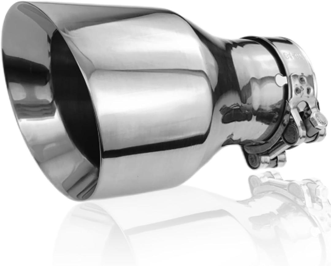 2.5 to 4 Inch Exhaust Tip 2.5"Inlet to 4"Outlet Exhaust Tips 6.7" Overall Length Muffler Tip 304 Stainless Steel Tailpipe Diesel Exhaust Tip Double Wall Polished Slant Cut Bolt On/Clamp On