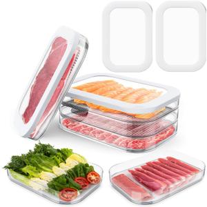 3 Pcs Deli Meat Container for Fridge, Stackable Bacon Lunch Meat Container for Refrigerator, Food Storage Boxes with 3 Lids for Cold Cuts, Cheese, Lunchmeat, Salami, Meal Prep Containers