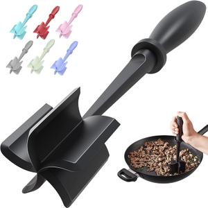 Meat Chopper, Hamburger Grinder, Premium Heat Resistant Smasher for Ground Beef, Burger Grinder Nylon Potato Mix Tool, Meat & Poultry Tenderizers-Black (1 Pack)