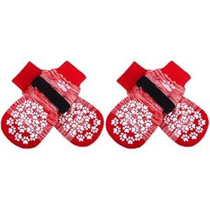 EXPAWLORER Anti Slip Dog Socks to Prevent Licking Paws, Dog Shoes for Hot Pavement, Dog Booties for Small Medium Large Senior Dogs, Traction Control Boots & Paw Protectors for Hardwood Floors-Red Small