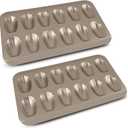 2 Pack Madeleine Tray Non-Stick Carbon Steel Baking Tin Cake Pan 12 Holes Cake Mould for Oven Baking, Gold