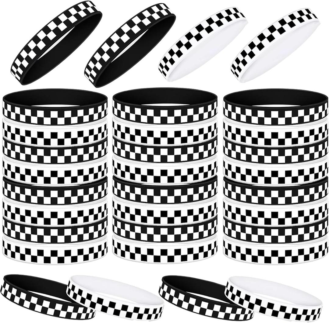 24 Pcs Racing Party Bracelets Checkered Racing Party Bracelets Silicone Plaid Pattern Wristbands Race Car Birthday Party Supplies Decorations for Racing, Race Car Party