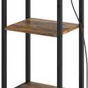 Asgolion Tall End Table with Charging Station, 3 Tier Narrow Tall Nightstand with Storage, Slim Side Table with USB Ports and Outlets for Bedroom, Living Room, Office, Rustic Brown and Black