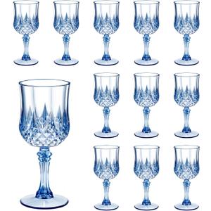 Dualshine 12 Pcs Blue Plastic Wine Glasses, Blue Transparent Plastic Goblets for Wedding Reception, Drinking Glasses for Parties, Valentine's Day, Birthdays