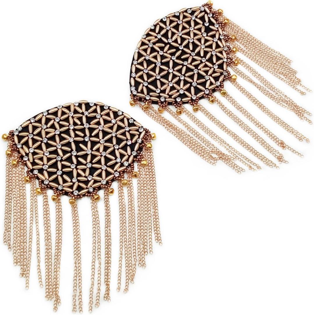 Shoulder Epaulet Punk Epaulettes Badge Epaulettes Brooch Pin Patches Shoulder Jewelry Costume Accessories Tassel Fringe Appliques Rhinestones Beaded Embellished by The Pair (Gold)