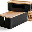 [Pack of 2] Wooden Cable Storage Box, Large Storage Stand for Desk, TV, Computer, USB Hub Black