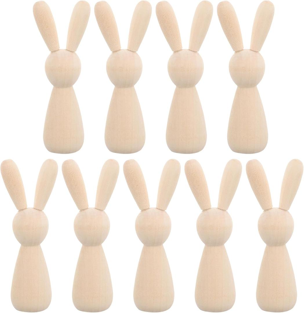 10pcs Unfinished Wooden Rabbit Models Unpainted Wood Rabbit Figures Blank Animal Bodies for DIY Craft Art Decorations