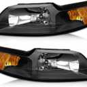 AS AUTOLIGHTS 1999 2000 2001 2002 2003 2004 Ford Mustang Headlight Assembly Replacement for 99 00 01 02 03 04 Ford Mustang with Black Housing Amber Reflector Clear Lens Pair 3R3Z13008CA/3R3Z13008DA