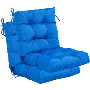 QILLOWAY Outdoor Chair Cushion for Patio Furniture, Waterproof Patio Cushions Set of 2 with Ties, Fade Resistant Replacement Pads for Outdoor Rocking Chairs,Marine Blue