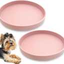 Silicone Dog Bowl Shallow Cat Food Bowls 7" Wide Puppy Plates Whisker Fatigue Pet Feeding Dishes Set of 2 for Dry Food and Wet Food Indoor (Round Pink)