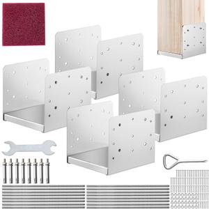 VEVOR 8"x 8" Post Base, 4Pcs Stainless Steel Adjustable Post Anchor Bracket(Internal 7.8 x 7.3"), Adjustable Post Base for Pavilion Deck Porch Handrail Railing Support Decorative Anchor Plate (Silver)