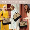 YOOLIFE Mothers Day Gifts for Women - Initial Jute Tote Bag & Makeup Bag, Birthday Gifts for Women Mom Wife Teacher Friend