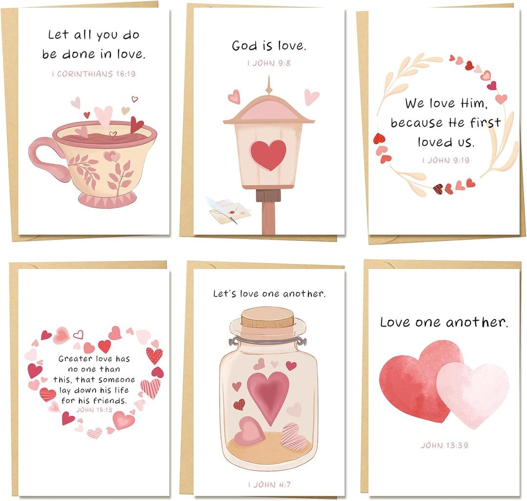 Spercy 24 Bible Valentines Day Cards with Envelopes, Valentines Scripture Cards, Love Bible Verses for Kids Christian, Memory Verses