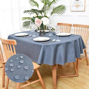 Rustic Faux Linen Oval Tablecloth Farmhouse Water Resistant Blue Table Cloth Washable Table Cover for Home Kitchen Dinning Room Banquet Indoor Outdoor 52x70 Inch Rustic Faux Linen Oval Tablecloth Farmhouse Water Resistant Blue Table Cloth Washable Table Cover for Home Kitchen Dinning Room Banquet Indoor Outdoor 52x70 Inch