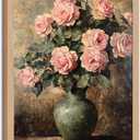 Framed Vintage vase Pink Peonies Painting, Wall Art Floral Art Print, Rustic Wall Decor, for living room and bedroom Dining room gallery Preparing to hang 16x24in