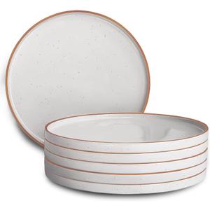 MORA Ceramic Flat Dinner Plates Set of 6, 10.5 in High Edge Dish Set - Microwave, Oven, and Dishwasher Safe, Scratch Resistant, Modern Dinnerware- Kitchen Porcelain Serving Dishes - Vanilla White