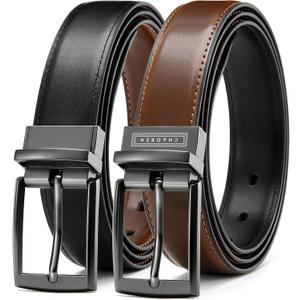 CHAOREN Boys Belt, Most Size Kids 1 1/4" Dress Reversible Belt for Youth - One Leather Belt Two Style (Large, Black/Cognac)