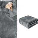 Tuphen Flannel Sleeping Bag Liner, XXL Fluffy Adult Sleeping Sack with Hidden Zipper for Warm or Cold Weather, Thick Travel Sheets for Hotel,Camping,Backpacking,Traveling & Dirty Proof,Gray,86 x 41