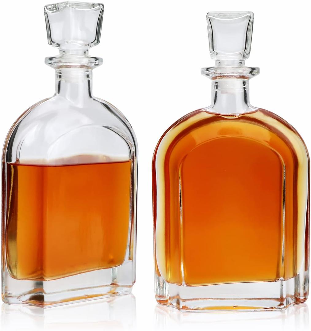 Whiskey Decanter with Glass Stopper-Whiskey Glass Bottle with Airtight Geometric Stopper for Wine, Bourbon, Brandy, Liquor, Tequila, Liquor Decanter for Men 2 Pack