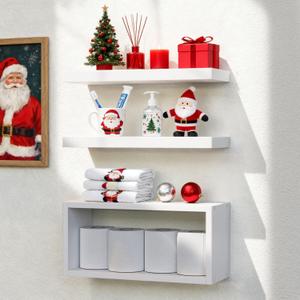 RICHER HOUSE White Floating Shelves Set of 3, Modern Bathroom Shelves Wall Mounted Shelves for Wall Decor, Over Toilet White Wall Shelves for Bathroom Bedroom, Living Room, Kitchen (2+1)