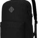 Black Backpack for School Teens Boys and Girls, Lightweight Casual Soft Corduroy Backpack for Men and Women, Large Cute Kids Bookbag, Daily-use Backpack with USB Charging Port Fits 17.3 Inch Notebook