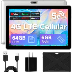 JUNYANG Android 13 Tablet with SIM Card Slot,10.1 Inch Cellular Tablets with Case, 4G LTE Tablet & Phone (Makes Calls), 64GB ROM (1TB Expand), 5MP+8MP Camera BT5.0 GPS 5G WiFi, Parental Control