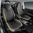 PIC AUTO Leather Car Seat Covers, Sports Carbon Fiber & Mesh Design, High-Back Two Front Set, Waterproof Automotive Seat Covers, Airbag Compatible, Universal Fit for Most Cars (Black & Beige)