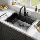 24x18 Inch Black Drop in Kitchen Sink, 9 Inch Deep Gunmetal Black 16 Gauge SUS304 Stainless Steel Top Mount Bar RV Laundry Utility Sink, Handmade Single Bowl Small Kitchen Sink with Strainer, 24x18x9inch Drop in