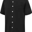 YWIES Mens Button Down Plain Baseball Jersey, Blank Softball Team Uniform, Hip Hop Hipster Short Sleeve Active Shirts (Black, M)