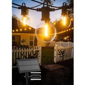 Solar String Lights Outdoor Waterproof 50FT with USB Port and 27 Shatterproof G40 Bulbs(2 Spare), LED Solar Powered Patio Lights for Outside, Porch, Backyard, Bistro, Garden, Market - 2200K