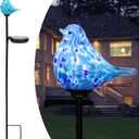 Afirst Decorative Solar Lights Outdoor Solar Bluebird Stake Lights Hand Blown Glass Decorative Garden Pathway Lights Outdoor Waterproof Glass Stakes