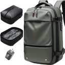 Vacuum Seal Backpack Travel 60L Expandable Air Compression System, Airback Vacpack Backpack TSA Lock Water Resistant Carry-On Luggage Green with Pump