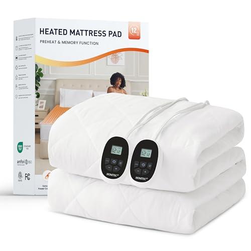 HOMTEC Heated Mattress Pad California King Size with Dual Zone Control, 12 Heat Settings, 1-12H Timer, Preheat & Memory Function, Machine Washable Electric Bed Warmer, ETL & FCC Certified